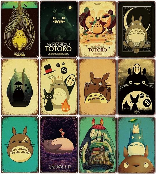 Arte giapponese di anime che dipinge il mio vicino Totoro Art Poster Targa in metallo Targa in metallo vintage Decor Movie Theater Club Murale Pittura in ferro Dimensioni 30X20cm w02