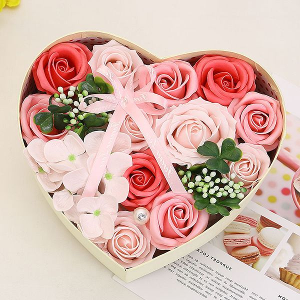 Valentinstag Seife Blume Geschenkbox Herzförmige Box Rose Blumen Geburtstag Weihnachten Romantische Geschenke Hochzeitsfest Dekor Blume Caja de Regalo de Flores de Jabon