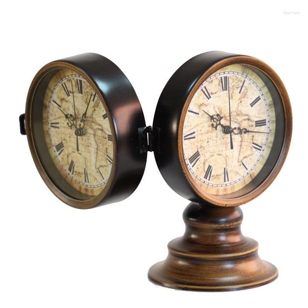Настольные часы винтажные 6 -дюймовые металлические двойные лица круглые настольные часы классический настольный противник гостиная дома украшение