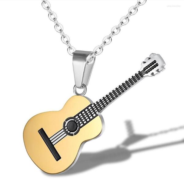 Colares pendentes Hip Rock Two Tone Color Gold Titanium Stainless Steel Music Guitar Colar para jóias masculinas