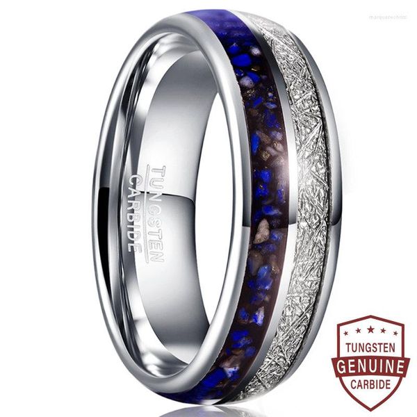 Anéis de casamento 8mm de tungstênio anel de aço de aço de aço de lazuli imitação meteorita para joias homens