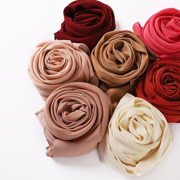 Abbigliamento etnico 10 pz/lotto Colore Solido Hijab Lungo Premium Chiffon di Seta Donne Sciarpe Musulmane Scialle Bandana Turbante Stile 175 72 cm