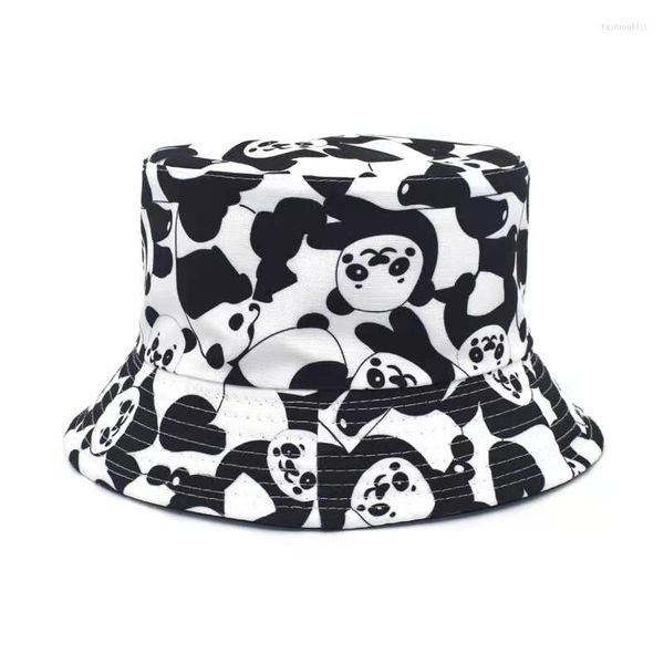 Berretti reversibili nero bianco mucca modello panda cappelli a secchiello pieghevole cappello panama berretti da pescatore per uomo donna gorras estate