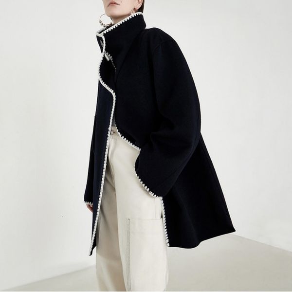 Ручное рубежное для женской куртки крюк средний длинный шерстяной пальто.