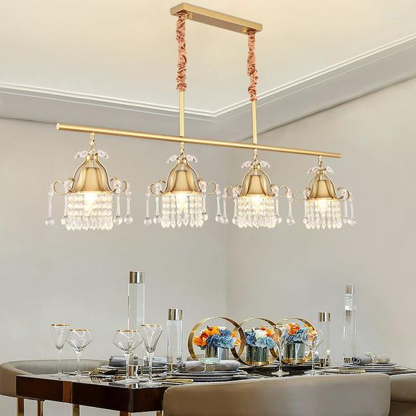Подвесные лампы столовая хрустальная люстра роскошная ресторан кофейный бар люстры мода простые золото висят с кристаллами