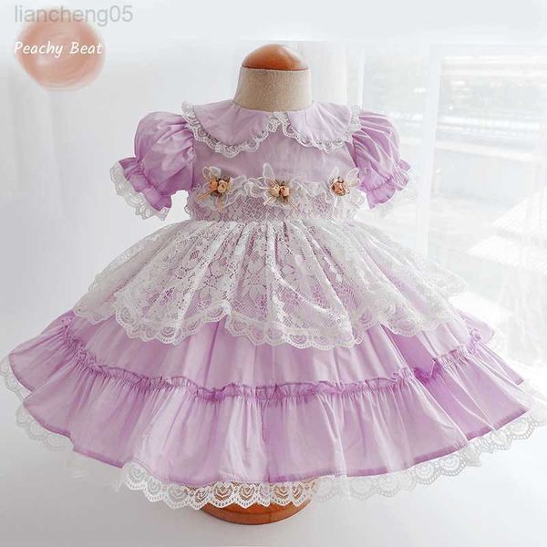 Vestidos de menina moda moda menina princesa algodão tutu vestido criança espanhol vintage arco renda vestido lolita festa aniversário roupas de bebê 1-5y w0224