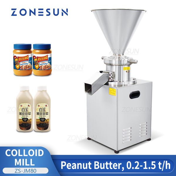 Zonesun zs-jm80 gıda işleme ekipmanı otomatik kolloid fıstık ezmesi tahini badem macun biber sosu susam aromalı öğütücü paslanmaz çelik