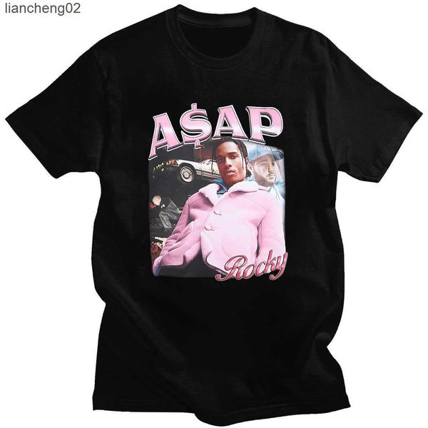 Camisetas Masculinas Camisetas Masculinas ASAP Rocky Portrait Graphic Aesthetics Camisetas Hip Hop Algodão Manga Curta Casal Solto Camiseta Casual Harajuku W0224