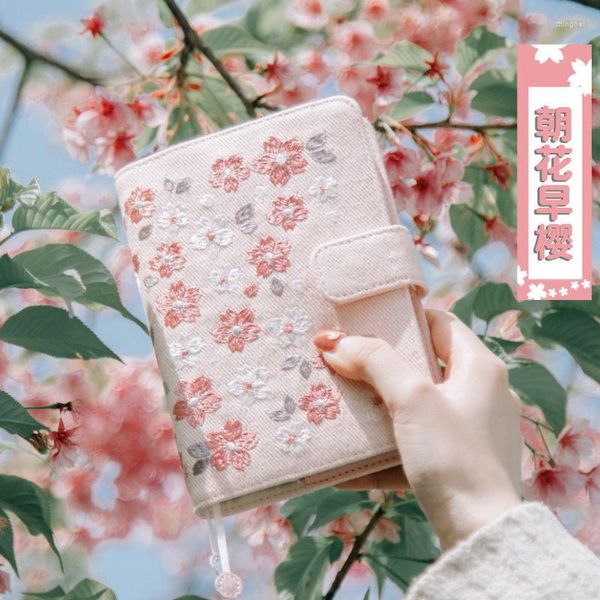 A programação de preenchimento auto-preenchimento bordado de pano sakura diário notebook japonês plano mensal planejador semanal color girl's presente