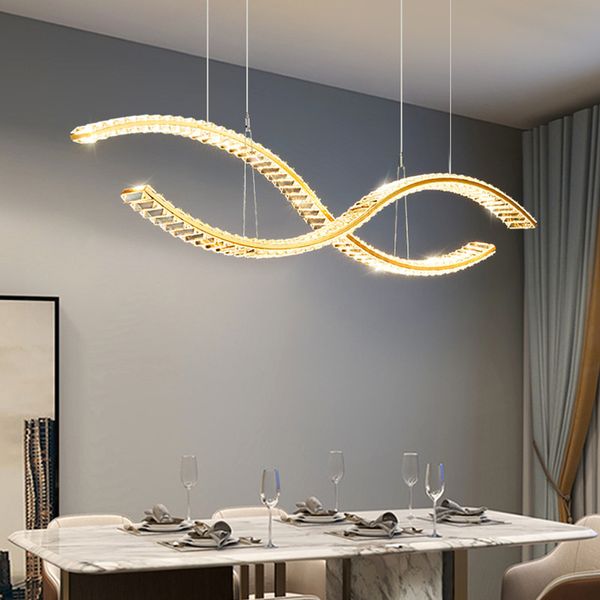Esszimmer Kronleuchter Moderne Luxus Kristall Anhänger Lampe Wohnzimmer Küche Insel Hängen Lampe Edelstahl Lange Kronleuchter
