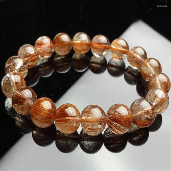 Strand 11mm Cabelo de cobre Natural Rutilado Cristal redonda Mulheres femme Stretch Charm Bracelet apenas um