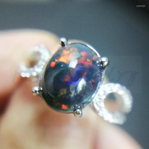 Küme halkaları doğal gerçek siyah opal yüzük 925 STERLING Gümüş 9 11mm 2.2ct Taş Erkekler veya Kadınlar İçin Taş Teavelry #J97301