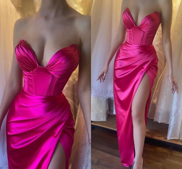 Vestidos de noite de sereia de espartilho rosa quente 2023, namorados, mulheres vestidos de baile de formatura longa vestido de festa formal de soiree