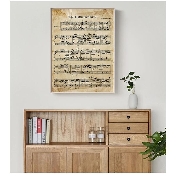 Poster e dipinti Ciajkovskij musica classica per pianoforte tela pittura immagine murale decorazioni per la casa lo schiaccianoci spartiti vintage Woo