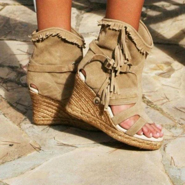 Sandalet bohemia kadın ayak bileği botları ayakkabı vintage süet deri yüksek topuklu patik ayakkabılar kadın kesim sandaletler yüksek üst sandal artı boyut Z0224