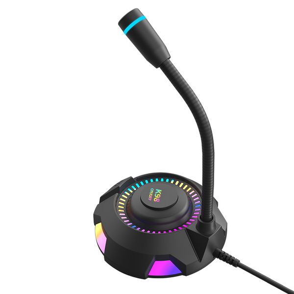 Microfone de mesa K98 com RGB Colorful Light Computer Game Live Broadcast, Plug and Play, Redu￧￣o de ru￭do