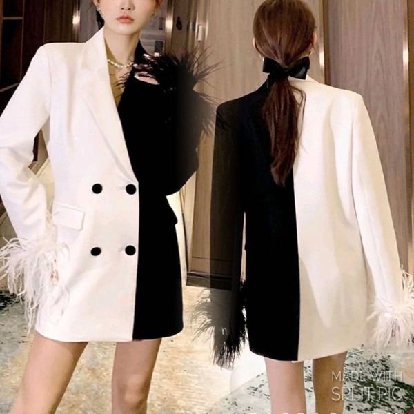 Abito da donna in piume bianche nere Blazer slim per la madre della sposa Giacca da sera per feste Abbigliamento da ospite One Piece