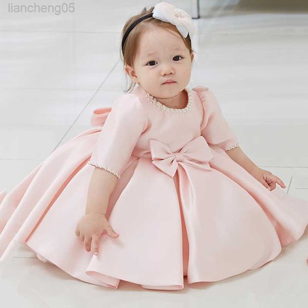 Abiti da ragazza Perline Fiocco 1 anno Compleanno Toddler Girl Abito da battesimo Christams Comes Newborn Princess Vestido Regalo per bambini Abiti da battesimo W0224