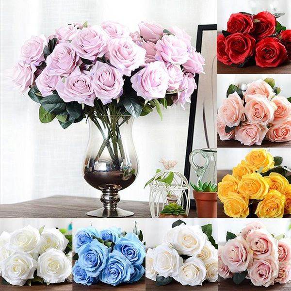 Dekorative Blumen, 10 Köpfe, künstliche Seide, französische Rose, Hochzeitsdekoration, Blumenstrauß, künstliche Blumen, Party, Zuhause, Büro, Dekoration, Zubehör