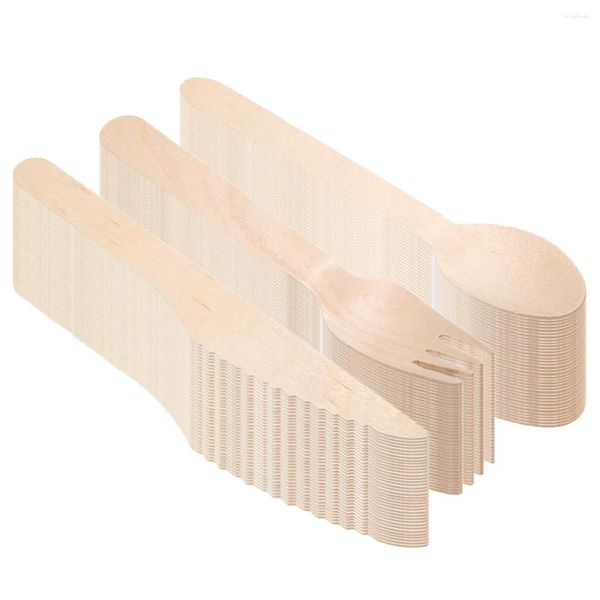 Set di stoviglie 144 pezzi / set Posate in legno usa e getta Forchette Cucchiai Dessert Utensili per la tavola per la casa Set da viaggio per feste