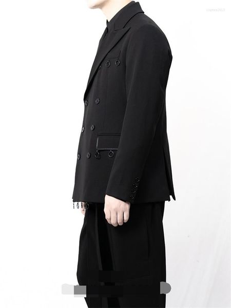 Abiti da uomo Abito da uomo Dark Aesthetic Style Deep Black Doppiopetto in metallo Design ad anello Urban Youth Fashion Coat