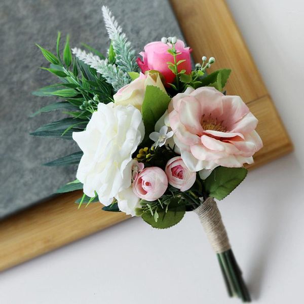 Fiori decorativi fatti a mano bouquet da sposa artificiale sedia posteriore fiore chiesa banchetto decorazioni di nozze mazzo copertura ghirlanda rosa W nastro