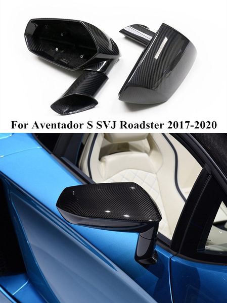 Capas de tampa do espelho lateral de fibra de carbono real para Lamborghini Aventador S SVJ Roadster 2017-2020 Casca de espelho de carro retrovisor