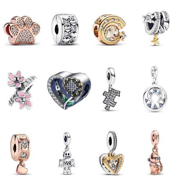 925 libbre Silver New Fashion Charm New Product Product Crescent Meteor Style Robot Pet Cat Cat Cat Perle Matchings Cobbre