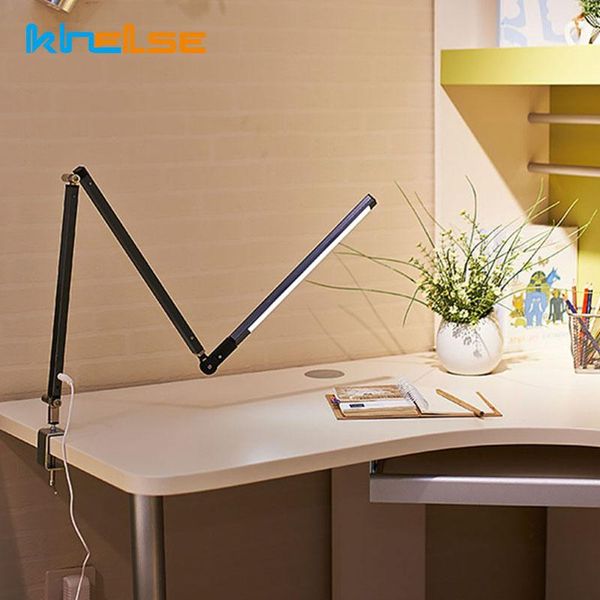 Tischlampen Moderne dimmbare LED-Schreibtischlampe mit Klemme, verstellbare Schaukel, langer Arm, Business-Büro, Arbeitszimmer, Desktop-Licht für Leuchte