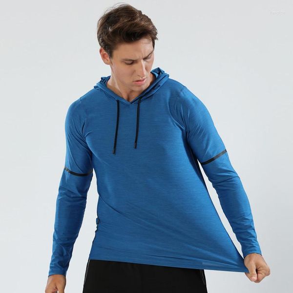 Felpe con cappuccio da uomo Sport ad asciugatura rapida Manica lunga Traspirante Anti-sudore Allenamento Corsa Top Maschile Fitness Palestra Felpa ad alta elasticità