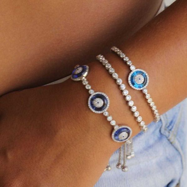 Gliederkette Tennis rund Disco Evil Eye Charm Modeschmuck Roségold Farbe Armband Armreif G230222