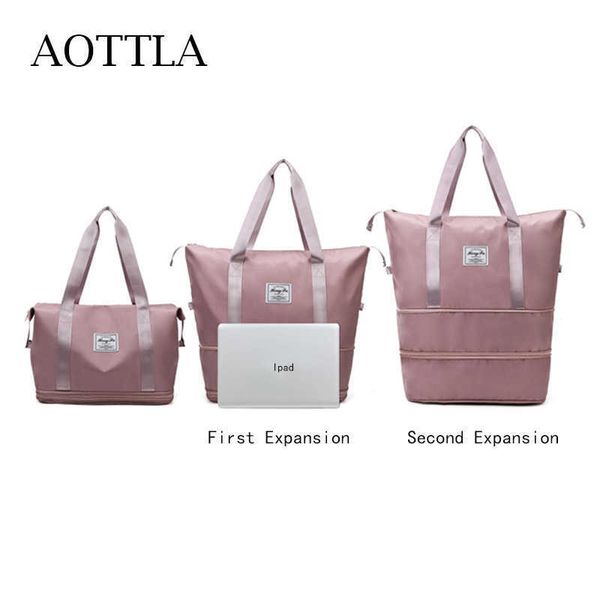 Duffel Bags Aottla Bolsa de viagem Bolsa de ombro de ombro de qualidade Bolsa casual Bolsa de expansão dupla zíper feminina Moda feminina Novo bagagem 230223