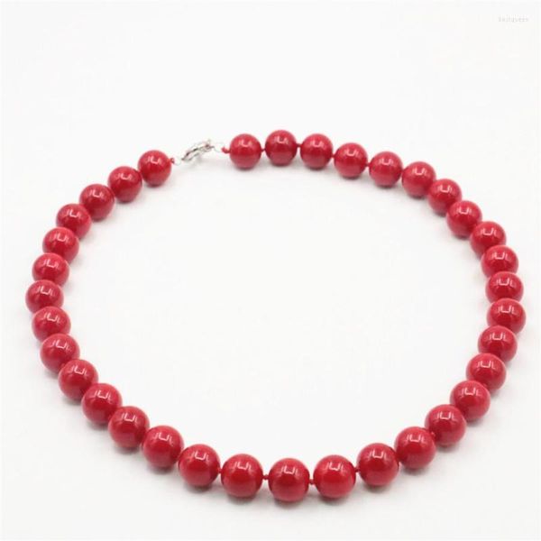 Correntes de jóias de acessórios da moda Bolas de colar de coral vermelho de 12 mm Bolas atacadistas Diy Girls Mulheres Presentes Femininos feitos de mão feitos 18 polegadas