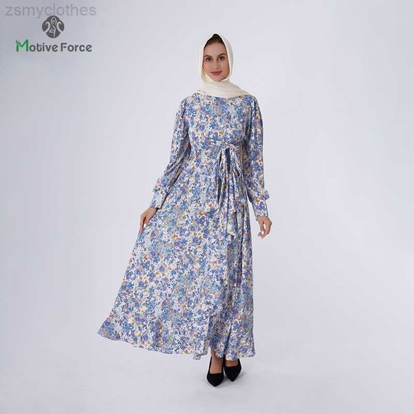 Ethnische Kleidung, islamisches blaues bescheidenes Langarm-Maxikleid für Frauen, elegante Kleider, Chiffon-Abaya, muslimische Abayas, arabische Kaftane, Dubai-Kaftan