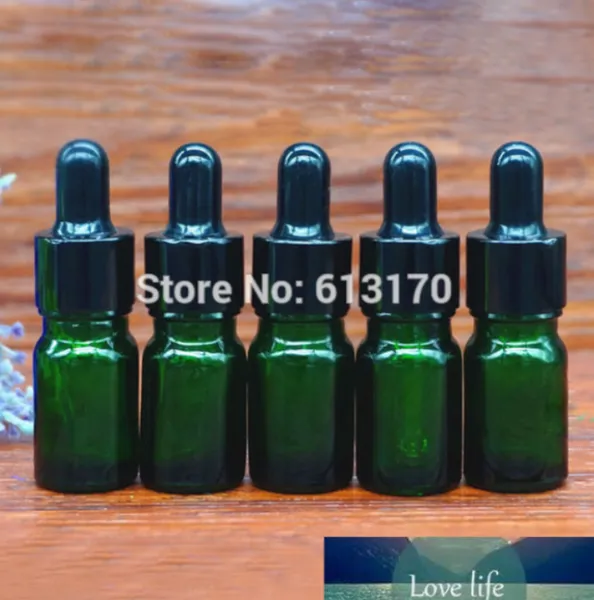 50pcs 5ml Garraco de gotas de vidro verde, garrafa de óleo essencial de 5cc vazio pequeno amostra de frascos pretos qualidade de borracha