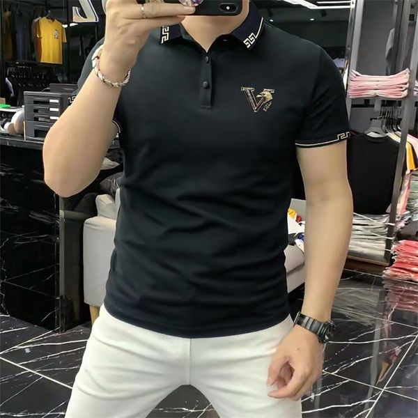 2023 Designer fashion top business abbigliamento colletto ricamato dettagli manica corta polo da uomo multicolore multicolore Tee M-4XL