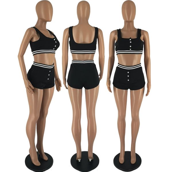 Designer-Zweiteiler-Sets Damen-Trainingsanzüge Sommer-Outfits Solides ärmelloses Tank-Crop-Top und Shorts Lässige Sportanzüge Massenartikel Großhandel 9330