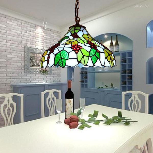 Hanglampen Europese Stijl Pastorale Restaurant Balkon Gang Studie LED Licht Creatieve Druif Stained Glass Villa Kroonluchter