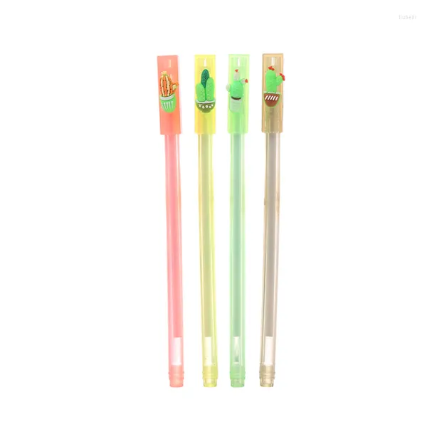 4pcs/lot fofo caneta gel para crianças estudantes escolares suprimentos de escritório de papelaria kawaii cacto transparente canetas de redação 0,5 mm de tinta preta