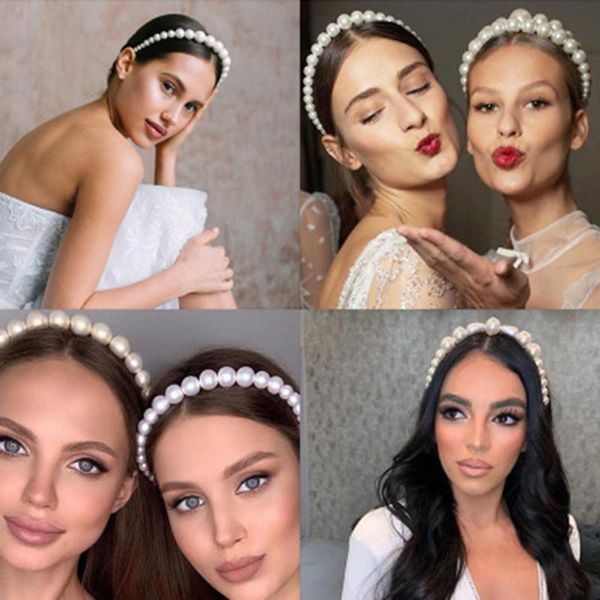 Clipes de cabelo Barrettes Moda Full Pearls Fulls Hairbands para Mulheres Sweet Farda de cabeça Holder Ornament Head Band Acessórios de noiva