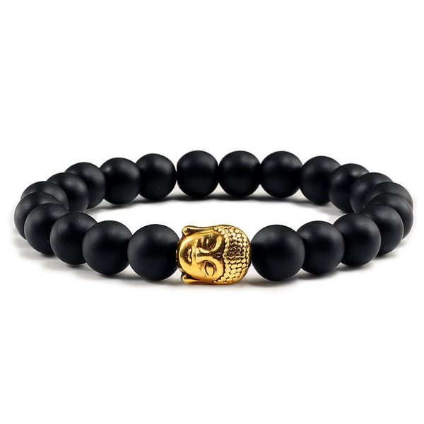 Fios com fios de fios Buda Cabeça Natural Stone Black Bracelete Homens Mulheres Meditação Bracelets Stretch Bangles charme ioga Oração de cura