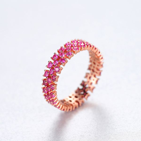 Koreanische mode bunte edelstein durchbrochene s925 silber ring glänzende rose rot zirkon rose gold frauen ring schmuck zubehör