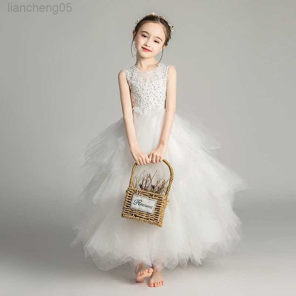 Mädchen Kleider Kinder Luxus Party Kleid Baby Mädchen Ärmellose Spitze Pailletten Tutu Vesitidos Kinder Mädchen Geschichteten Maxi Kleider Prinzessin Kommen W0224