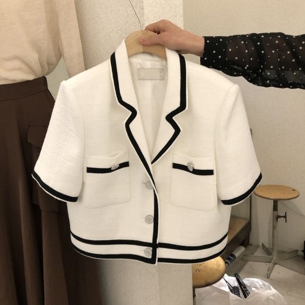 Kadın Ceketler Mizaç Kore T Beyaz Kısa Kollu Ceket Mahsul Moda Yaz İnce Siyah Takım Yün Hardian Top 230223