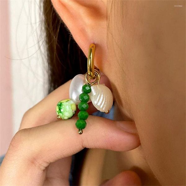 Creolen Herz Perle Natürliche Muschel Edelstahl Ohrring Für Frauen Grüne Glasperlen Charm Kreis 2023 Trendy Schmuck