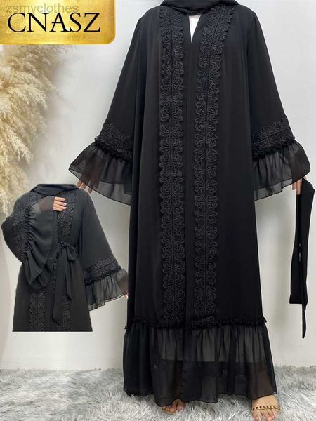 Abbigliamento etnico Nuovo Abaya aperto per abito da donna musulmana Turchia Abito lungo Caftano marocchino Caftano Abiti da occasione su misura Ramadan Nero Niqab 2XL