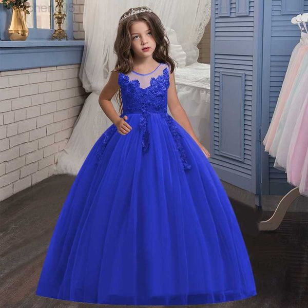 Abiti da ragazza Nuovo elegante abito da sposa lungo per bambini maniche a sbuffo Abito da principessa per ragazze 4-14 anni abbigliamento per bambini W0224