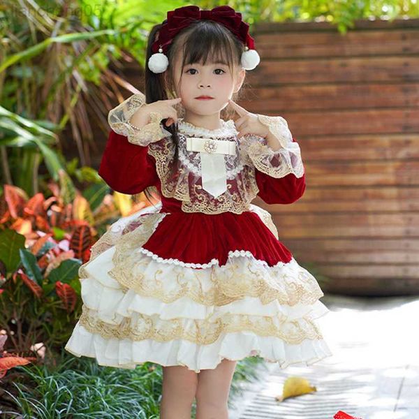 Abiti da ragazza Toddler Girls Spanish Lolita Princess Ball Gown Bambini Pizzo Bow Design Festa di compleanno Abiti da ballo y789 W0224