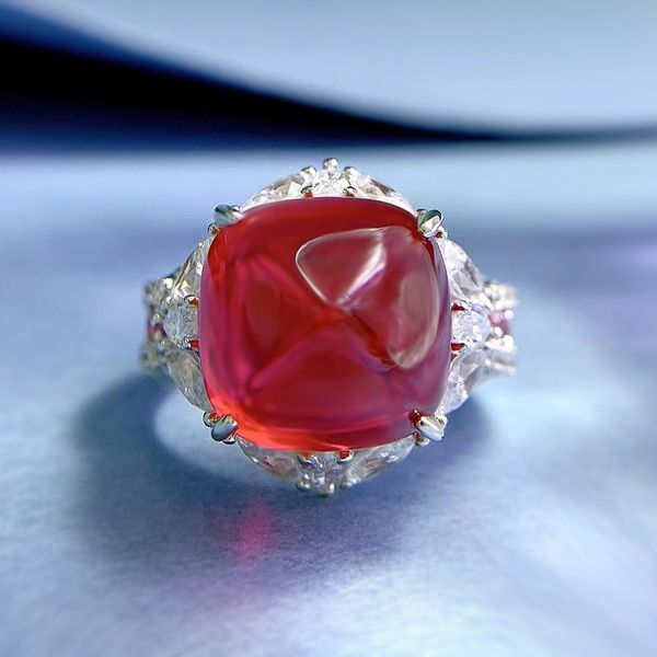 Anello con diamante rubino da 12 mm 100% vero argento sterling 925 Anelli per fedi nuziali per donna Gioielli da fidanzamento per uomo