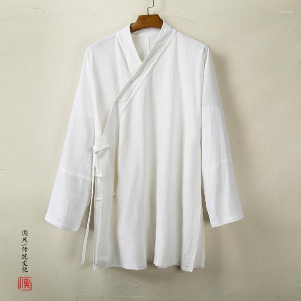 Мужские повседневные рубашки в китайском стиле мужская рубашка с твердым цветом ханфу с длинными рукавами элегантная кружевная одежда Хараджуку.